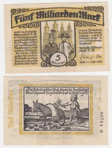 5 Milliarden Mark Banknote Hallesche Pfännerschaft Ag Halle 1923 (111917)