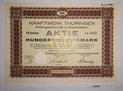100 Reichsmark Aktie Kraftwerk Thüringen AG Gispersleben Oktober 1929 (122489)