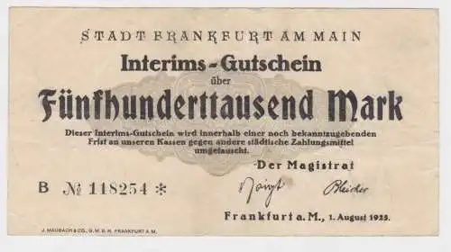 500000 Mark Banknote Stadt Frankfurt am Main 01.08.1923 (140187)