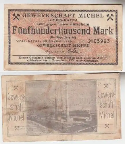 500000 Mark Inflation Banknote Gross Kayna Gewerkschaft Michel 1923 (111341)
