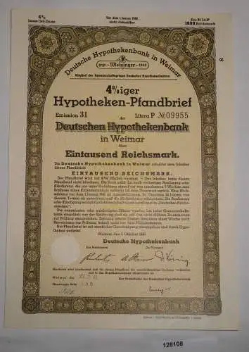 1000 RM Pfandbrief Deutsche Hypothekenbank Weimar 1. Oktober 1940 (128108)