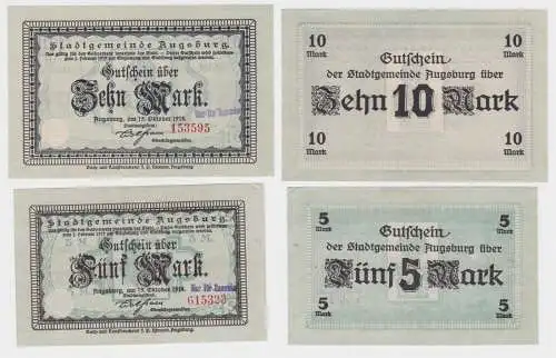 5, 10 Mark Banknoten Großnotgeld Stadt Augsburg 15.10.1918 (112499)