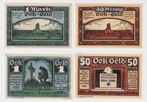 2 Banknoten Notgeld Stellingen Langenfelde Gefallenen Ehrenstätte (1922)(137320)