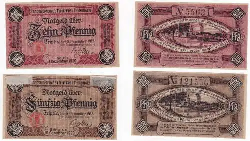 10 & 50 Pfennig Banknoten Notgeld Gemeinde Triptis 5.Dezember 1918 (129898)