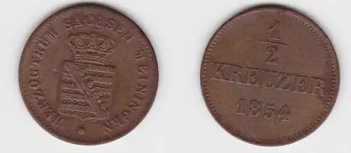 1/2 Kreuzer Kupfer Münze Sachsen-Meiningen 1854 ss (150041)