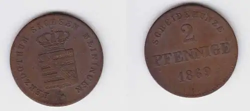 2 Pfennig Kupfer Münze Sachsen-Meiningen 1869 f.ss (150002)