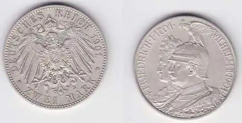 2 Mark Silbermünze Preussen 200 Jahre Königreich 1901 Jäger 105 ss+ (150194)