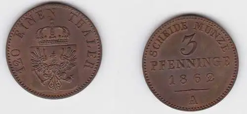 3 Pfennige Kupfer Münze Preussen 1862 A vz (150730)