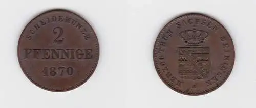 2 Pfennig Kupfer Münze Sachsen-Meiningen 1870 ss/vz (150039)
