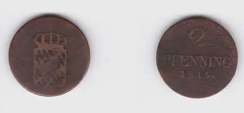 2 Pfennig Kupfer Münze Bayern 1816 f.ss (150007)
