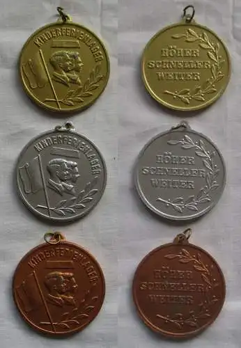 3 x DDR Sport Medaillen Kinderferienlager Gold Silber und Bronze (149895)