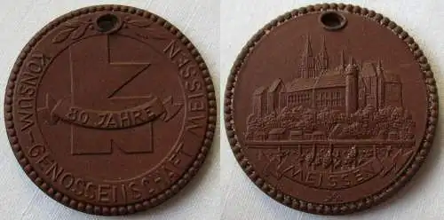 DDR Meissner Porzellan Medaille 80 Jahre Konsum-Genossenschaft Meissen (149391)