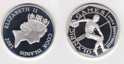 10 Dollar Silber Münze Cook Inseln 2001 Olympische Spiele Athen 2004 PP (155171)