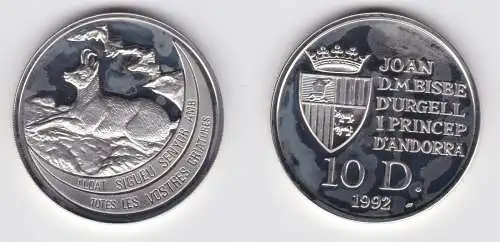 10 Diners Silber Münze Andorra 1992 Bedrohte Tierwelt Gemse (152332)