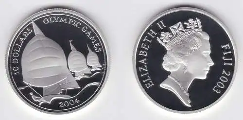 10 Dollar Silber Münze Fiji Fidschi Olympiade Athen 2004 Segeln PP (151716)