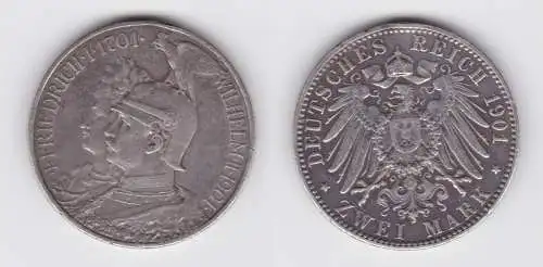 2 Mark Silbermünze Preussen 200 Jahre Königreich 1901 Jäger 105  (152141)
