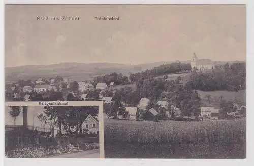 61530 Mehrbild Ak Gruß aus Zethau Kriegerdenkmal und Totalansicht 1926