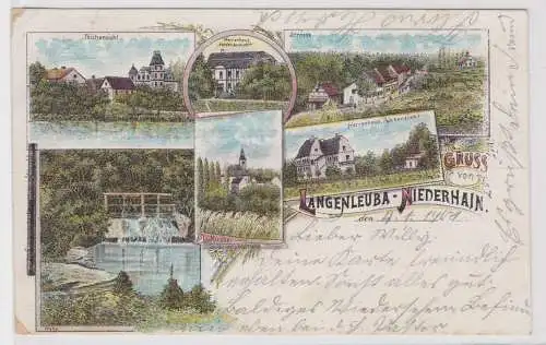 39121 Ak Lithographie Gruß von Langenleuba Niederhain Herrenhaus usw. 1901