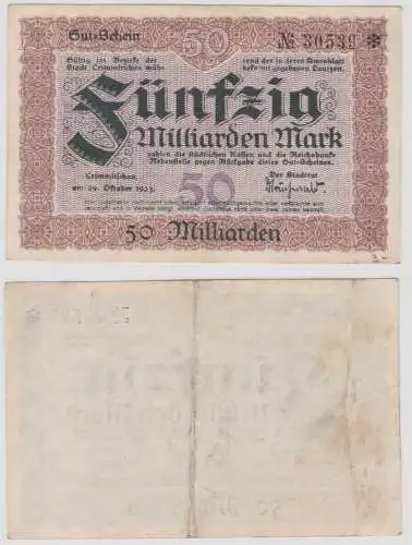 50 Milliarden Banknote Inflation Stadt Crimmitschau 29.10.1923 (142667)