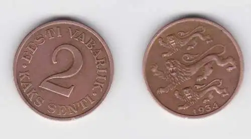 2 Senti Kupfer Münze Estland 1934 ss KM 15 (152193)
