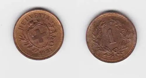 1 Rappen Kupfer Münze Schweiz 1931 B vz (144648)