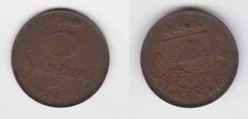 5 Santimi Kupfer Münze Lettland 1922 ss (150006)