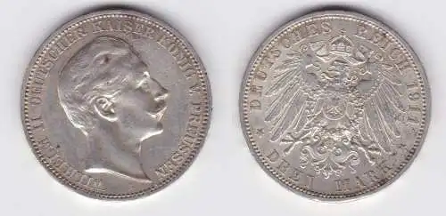 3 Mark Silbermünze Preussen Kaiser Wilhelm II 1911 A Jäger 103 ss (155743)