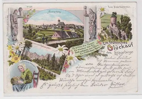 99894 Ak Lithographie Ein fröhliches Glückauf aus dem Erzgebirge 1901