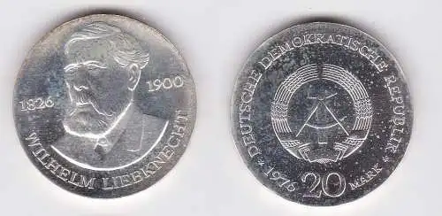 DDR Gedenk Münze 20 Mark Wilhelm Liebknecht 1976 Silber (128515)