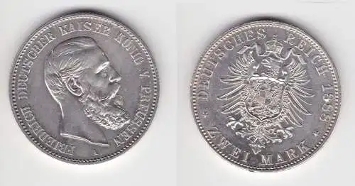 2 Mark Silber Münze Preussen Kaiser Friedrich 1888 vz+ (151388)