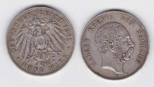 5 Mark Silbermünze Sachsen König Albert 1901 E Jäger 125 (142731)