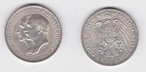 3 Mark Silbermünze Preussen Universität Breslau 1911 Jäger 108 vz (138614)
