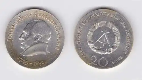DDR Gedenk Münze 20 Mark Johann Wolfgang von Goethe 1969 Silber (150828)