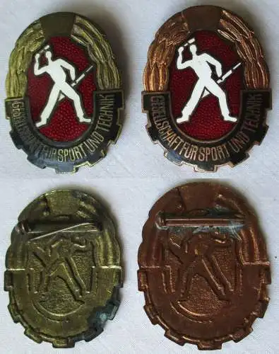 altes emailliertes DDR Mehrkampfabzeichen der GST in Bronze und Gold (127174)