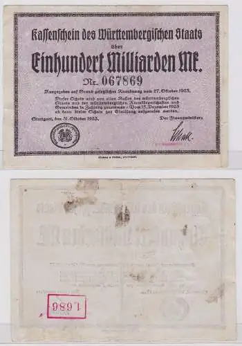 100 Milliarden Kassenschein des Württembergischen Staats Stuttgart 1923 (122090)