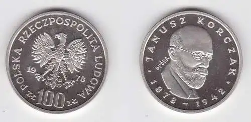 100 Zloty Silber Münze Polen Janusz Korczak Probe 1978 PP (131246)