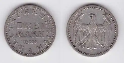 3 Mark Silbermünze Weimarer Republik 1924 A Jäger 312 (121848)