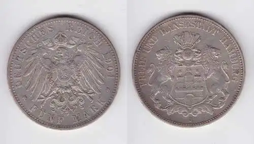 5 Mark Silbermünze Freie und Hansesatdt Hamburg 1901 Jäger 65 ss (143445)