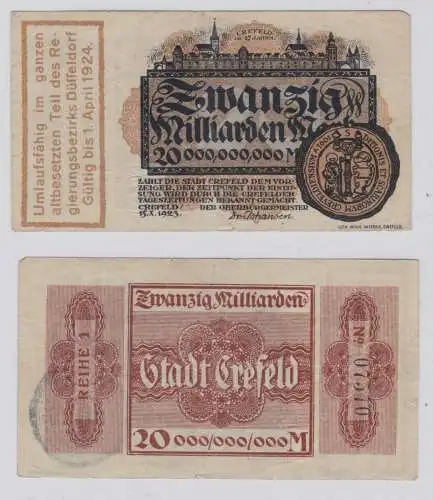 20 Milliarden Banknote Inflation Stadt Crefeld 15.10.1923 (138559)