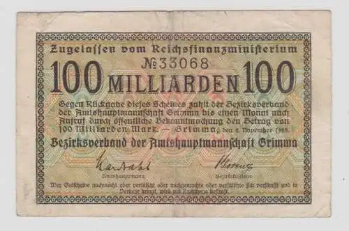 100 Mrd. Mark Banknoten Amtshauptmannschaft Grimma 2.11.1923 (137255)