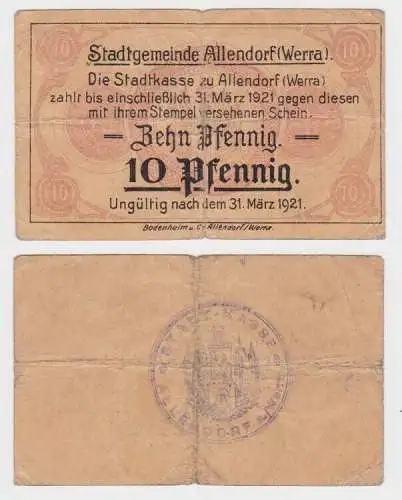 10 Pfennig Banknote Notgeld Stadtgemeinde Allendorf Werra o.D. (1921) (120699)