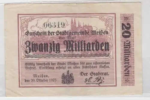 20 Milliarden Mark Banknote Stadtgemeinde Meißen 30.10.1923 (138390)