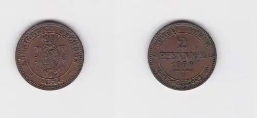 2 Pfennige Kupfer Münze Sachsen 1866 B (127357)
