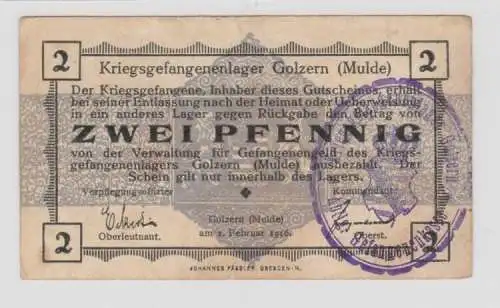 2 Pfennig Banknote Kriegsgefangenenlager Golzern Mulde 1.Weltkrieg (138060)
