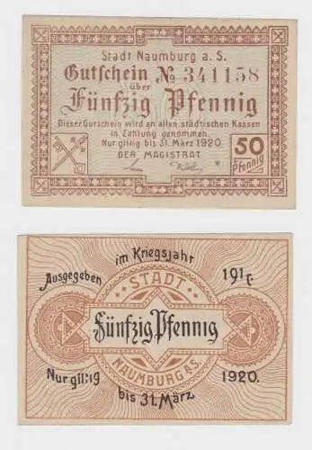 50 Pfennig Banknote Notgeld Stadt Naumburg 31.März 1920 (138055)