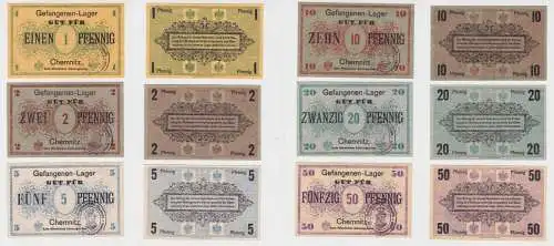 1 bis 50 Pfennig Banknoten Gefangenenlager Chemnitz 1.Weltkrieg (138073)