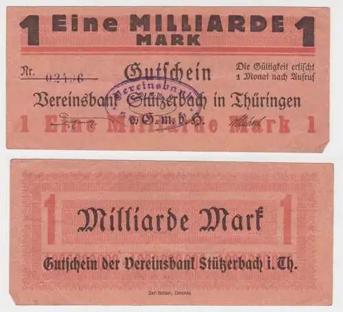 1 Miiliarde Mark Banknote Inflation Vereinsbank Stützerbach 1923 (144234)