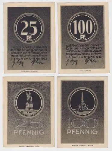 25 & 100 Pfennig Banknoten Erfurt Notgeldausstellung 1922 (143955)