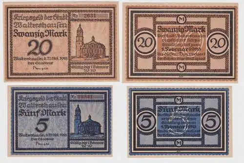 5 + 20 Mark Banknote Großnotgeld Stadt Waltershausen 22.10.1918 (144272)