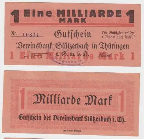 1 Miiliarde Mark Banknote Inflation Vereinsbank Stützerbach 1923 (144243)